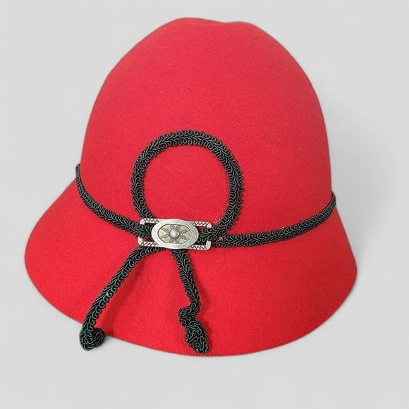 Vintage Red Wool German Girls Hat Cloche Size 51 CM - Picture 16 of 16